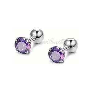 Purple CZ Barbell Earrings